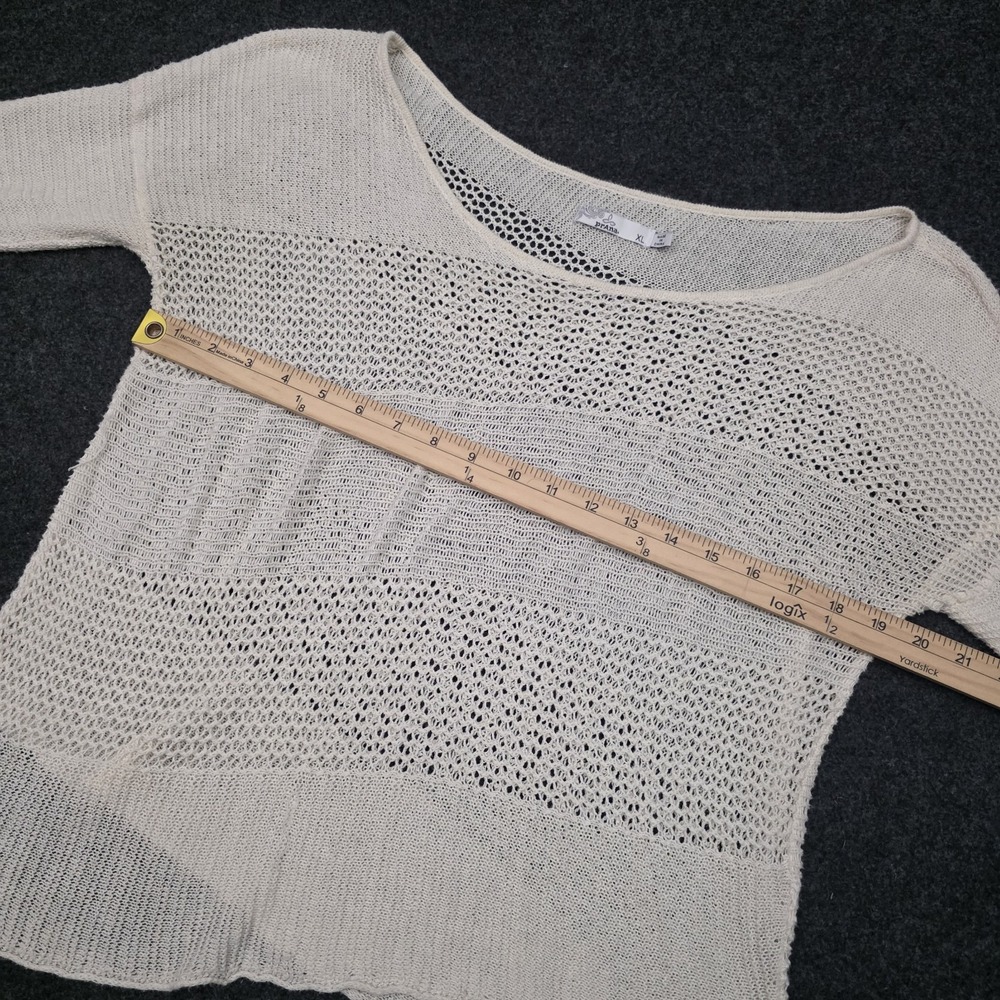 PrAna Womens XL Cream Open Knit Pullover Sweater Top Assymetrical Hem - Picture 8 of 9